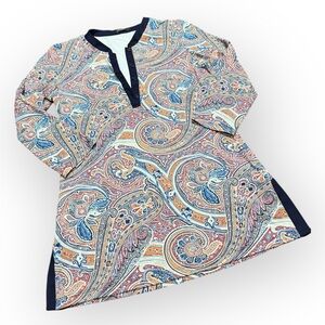 J. McLaughlin Paisley 3/4 Sleeve Nylon Henley Blouse